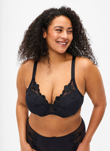 Zizzi Soutien-gorge rembourré à armatures avec broderie, Black, Model image number 0