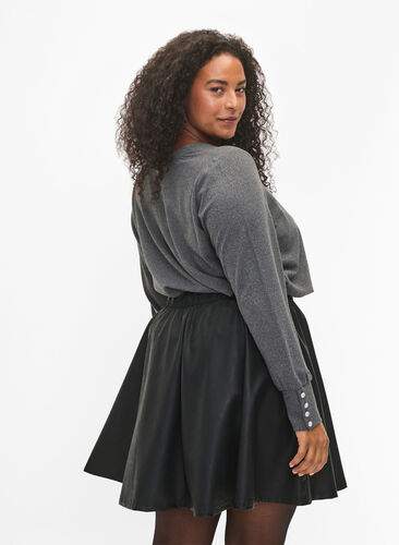 Zizzi Blouse à manches longues avec large revers et boutons, Dark Grey Melange, Model image number 1