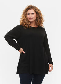 Blouse tricotée en mélange coton-viscose, Black, Model