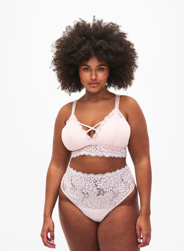 Zizzi String taille haute en dentelle, Peach Blush, Model image number 0