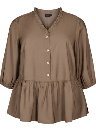 Zizzi Blouse en viscose avec boutons et manches 3/4, Morel, Packshot image number 0