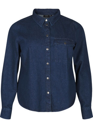 Zizzi Veste en jean avec poche de poitrine, Unwashed Denim, Packshot image number 0