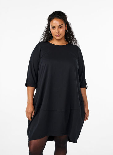 Zizzi Robe en coton avec coupe ballon, Black, Model image number 0