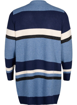 Zizzi Cardigan long en tricot avec rayures larges, Bering Sea Mel. Comb, Packshot image number 1