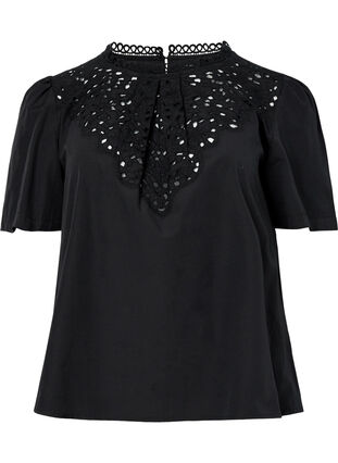 Zizzi Blouse avec broderie anglaise et manches mi-longues, Black, Packshot image number 0