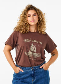 Tee-shirt en coton biologique avec imprimé, Brown Wash W. Wisdom, Model
