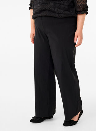 Zizzi Pantalon ample avec ceinture élastique, Black, Model image number 2