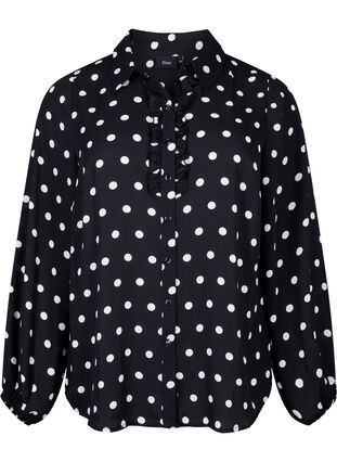 Zizzi Chemise à pois à jabots, Black W. White Dot, Packshot image number 0