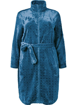 Zizzi Robe de chambre à motifs avec fermeture éclair et poches, Blue Coral, Packshot image number 0