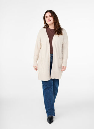 Zizzi Cardigan en tricot côtelé avec poches, Pumice Stone Mel., Model image number 2