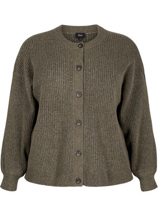 Zizzi Cardigan en tricot côtelé avec boutons, Dusky Green Mel., Packshot image number 0