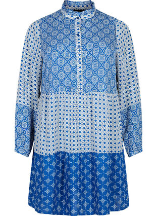 Zizzi Robe trapèze avec motifs et lignes de coupe, Blue AOP, Packshot image number 0