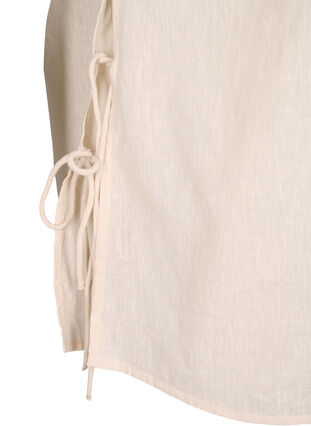 Zizzi Blouse à manches courtes en mélange de coton et lin avec détail lacé, Sandshell, Packshot image number 3