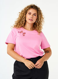 T-shirt en coton biologique avec nœud, Rosebloom, Model