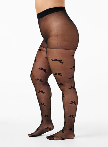 Zizzi Collants 30 deniers avec motif de nœud, Black, Model image number 0