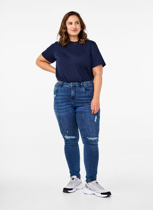 Zizzi Jeans Amy très ajusté avec effet usé, Blue Denim, Model image number 0