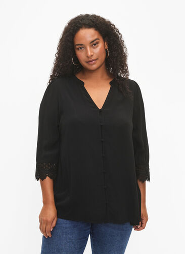 Zizzi Chemise en viscose avec décolleté en V, Black, Model image number 0