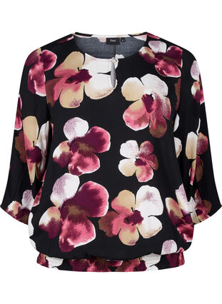 Zizzi Chemisier en viscose avec imprimé et tablier, Black Pink FlowerAOP, Packshot image number 0