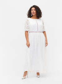 Robe longue avec décolleté au dos et manches courtes, Bright White, Model