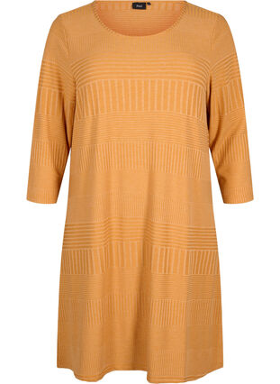 Zizzi Robe avec manches 3/4 et motif rayé, Sudan Brown Mel., Packshot image number 0