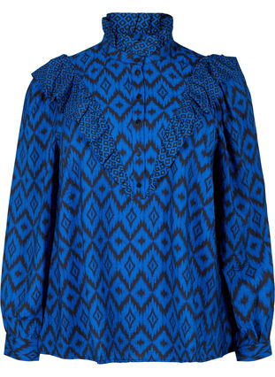 Zizzi Chemise blouse en viscose avec des détails froncés, True blue w. Black, Packshot image number 0