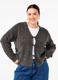 Cardigan en maille avec lien à nouer, Dark Grey Melange, Model