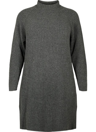 Zizzi Robe en Tricot Côtelé avec Col roulé, Dark Grey Melange, Packshot image number 0