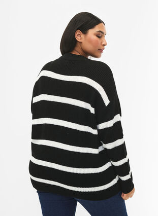 Zizzi FLASH - Pull en tricot rayé, Black/White Stripe, Model image number 1