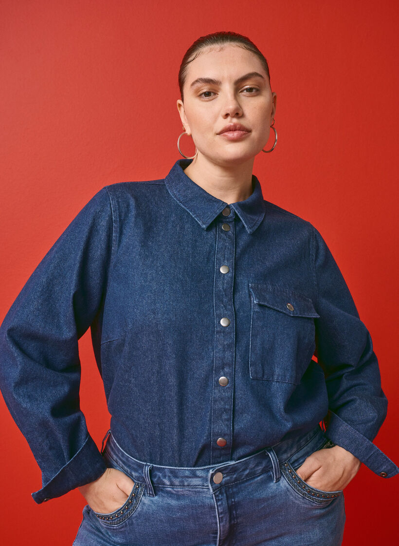 Veste en jean avec poche de poitrine, Unwashed Denim, Image