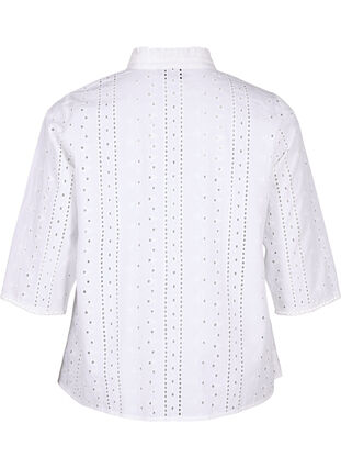 Zizzi Chemise en coton avec un motif à trous, Bright White, Packshot image number 1