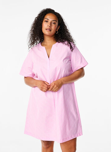 Zizzi Robe rayée en coton biologique, Lilac Sachet, Model image number 0