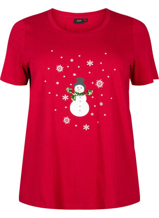 Zizzi T-shirt de Noël à paillettes, Tango R. W. Snowman, Packshot image number 0