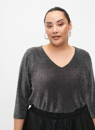 Zizzi Blouse scintillante avec manches 3/4, Black Silver , Model image number 2