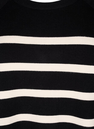 Zizzi Chemisier rayé en tricot à manches 3/4, Black Birch Stripes, Packshot image number 2