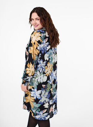 Zizzi Robe à manches longues avec imprimé floral, Yellow Flower AOP, Model image number 1