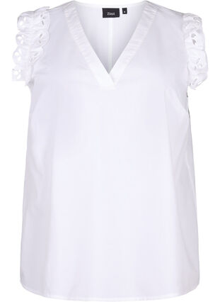 Zizzi Top en coton sans manches avec volants, Bright White, Packshot image number 0