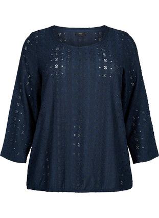 Zizzi Blouse avec broderie anglaise et manches 7/8, Navy Blazer, Packshot image number 0