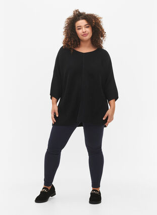 Zizzi Blouse tricotée à manches 3/4, Black, Model image number 2