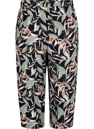 Zizzi Pantalon ample avec imprimé, Black w. Gr.Leaf AOP, Packshot image number 1
