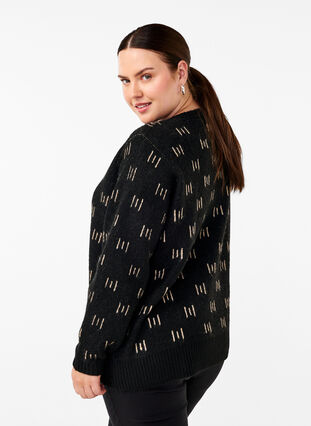 Zizzi Pull à motifs, Black Mel. Nomad, Model image number 1