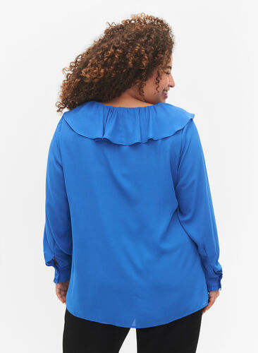 Zizzi Blouse à manches longues à volants, Strong Blue, Model image number 1