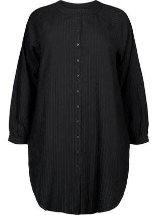 Zizzi Chemise longue en viscose à motifs rayés, Black, Packshot image number 0