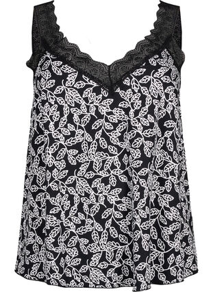 Zizzi Haut en dentelle en viscose, Black w. Wh.Leaf AOP, Packshot image number 0