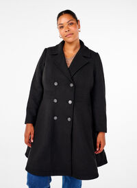 Manteau en laine coupe A avec poches, Black, Model