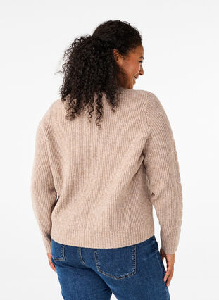 Zizzi Cardigan en maille avec lien à nouer, Simply Taupe Mel., Model image number 1