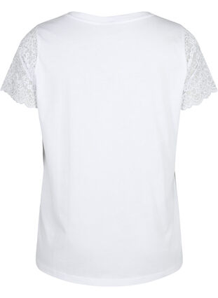 Zizzi T-shirt en coton à manches courtes en dentelle, Bright White, Packshot image number 1