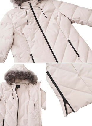 Zizzi Veste longue d’hiver avec capuche et col en fausse fourrure, Simply Taupe, Packshot image number 4