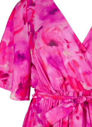 Zizzi Robe portefeuille mi-longue à imprimé floral, Pink Rose AOP, Packshot image number 2