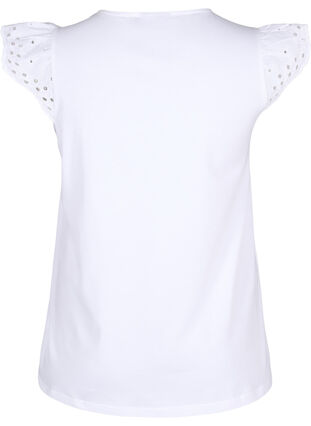 Zizzi T-shirt en coton biologique avec broderie anglaise, Bright White, Packshot image number 1