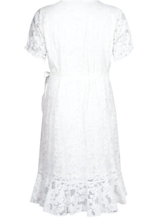 Zizzi Robe cache-cœur avec dentelle et manches courtes, Bright White, Packshot image number 1